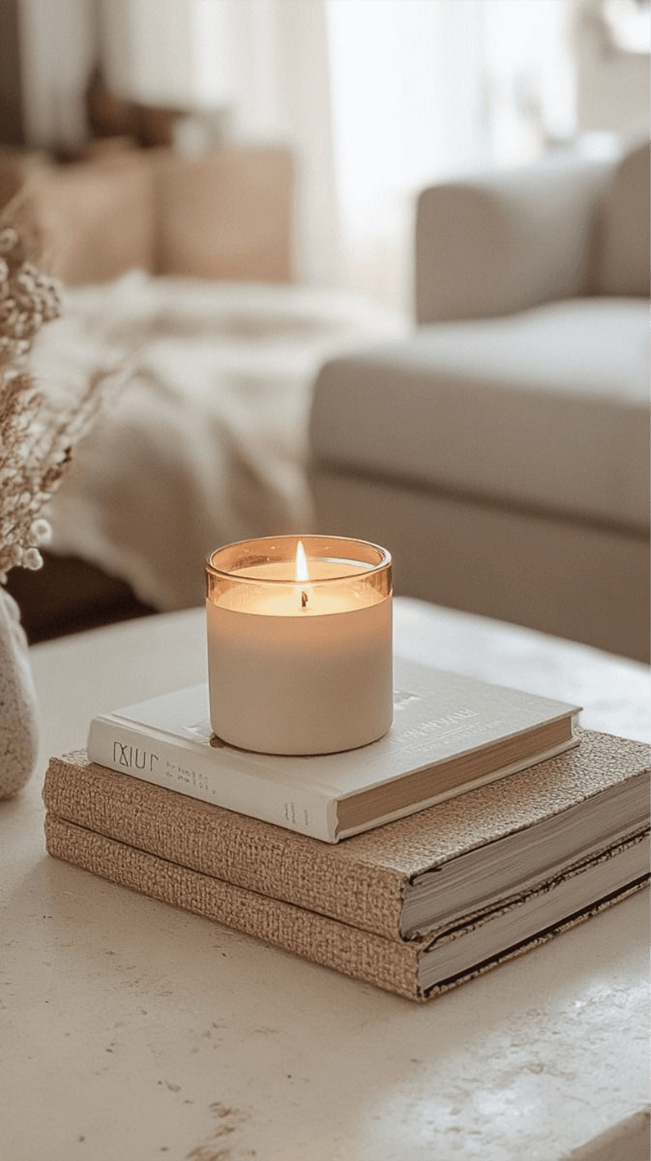 Candle on books